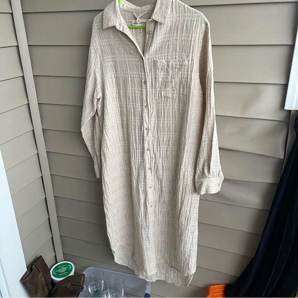 MARA HOFFMAN SWIM Dress Womens S Beige Organic Cotton Linen Cover Up Resortwear